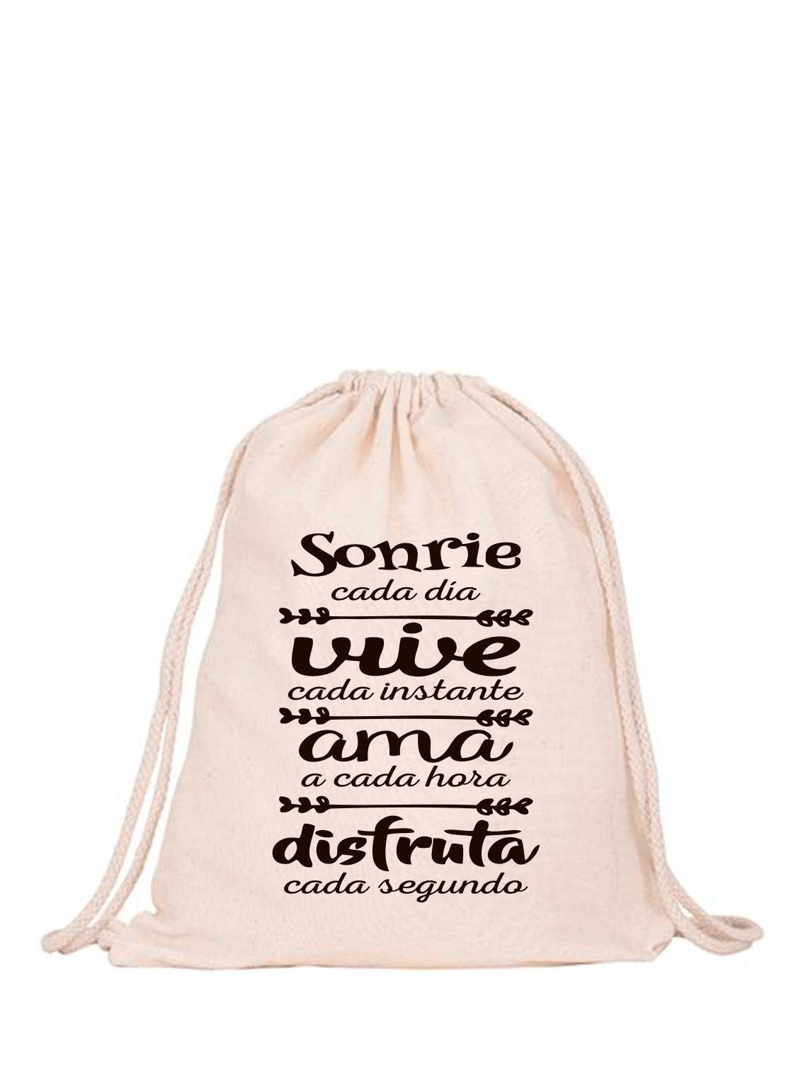 mochila de tela blanca con frase