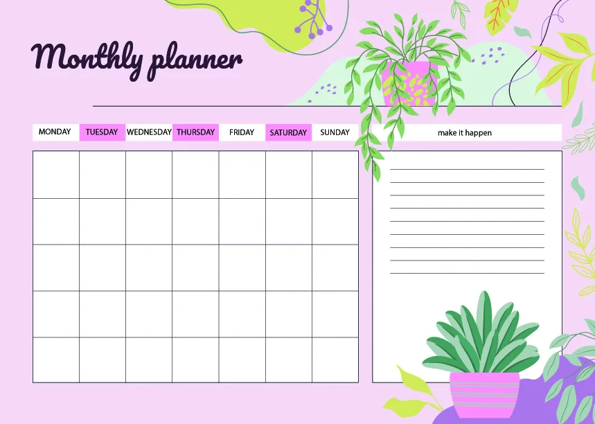 monthly planner in a5 shett